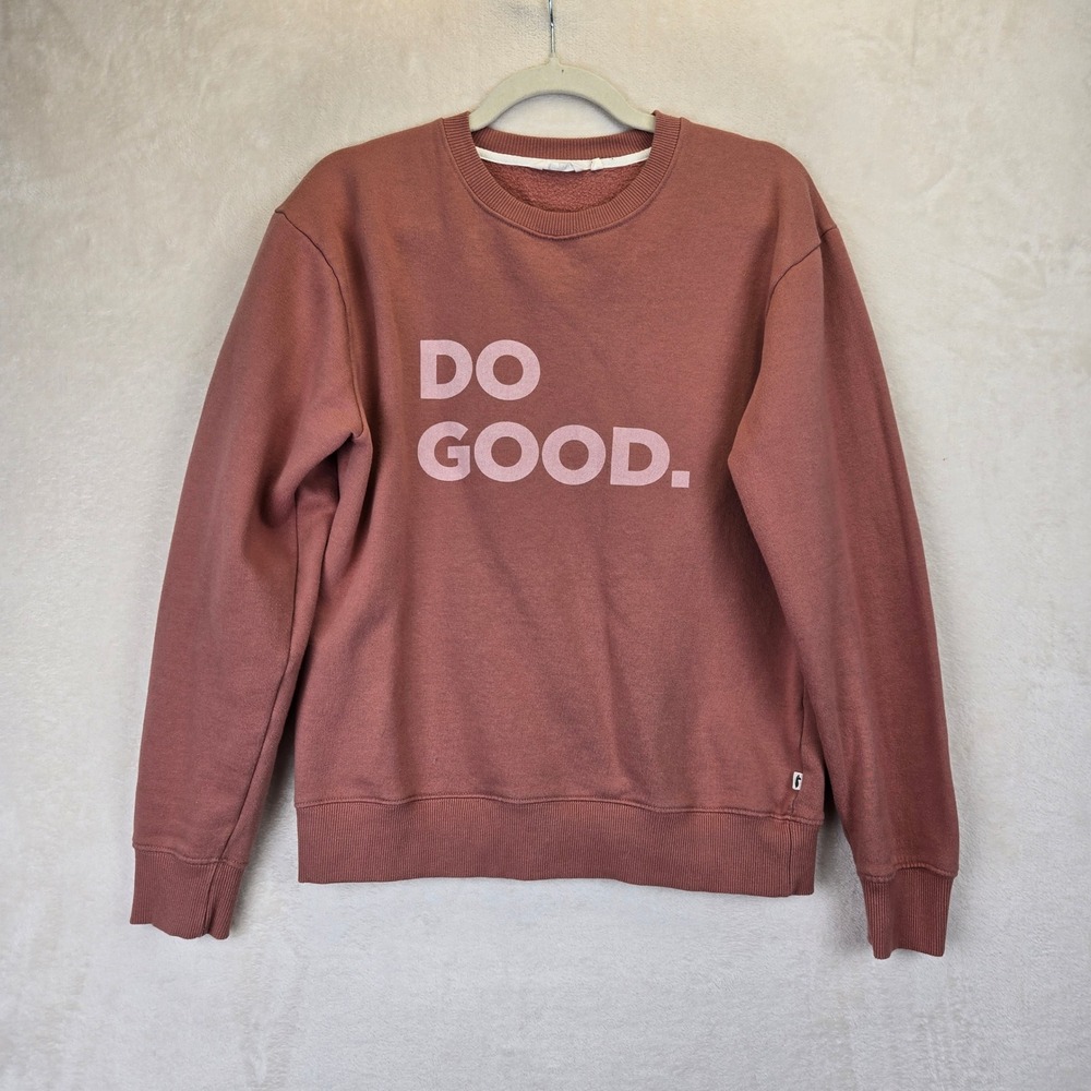 Cotopaxi Brown Sweatshirt with Pink 'Do Good' Print